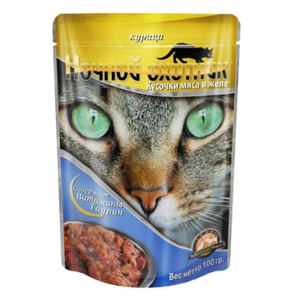 Ночной охотник консервы для кошек курица в желе пауч 100 гр.